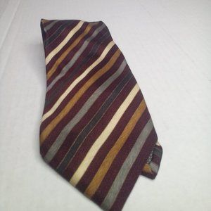 Colours Alexander Julian Mens Tie Necktie Silk Stripe Burgundy Gold Silver